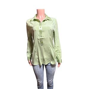 Pulp women's long sleeve half button pop over lettuce henley loose shirt M
